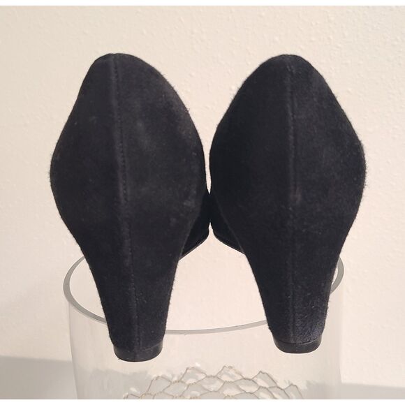 Stuart Weitzman Black Suede Wedge Heels US 7.5 Royal Classic Pumps Quiet Luxury - Picture 5 of 7